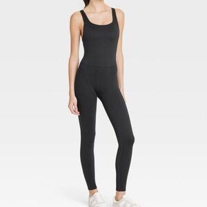 All In Motion Square Neck Seamless Active Black Bodysuit NWT